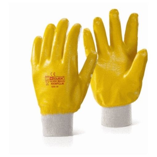 Picture of Nitrile Lightweight Fully Coated, Knit Wrist Size: 10 (Yellow concrete gloves)