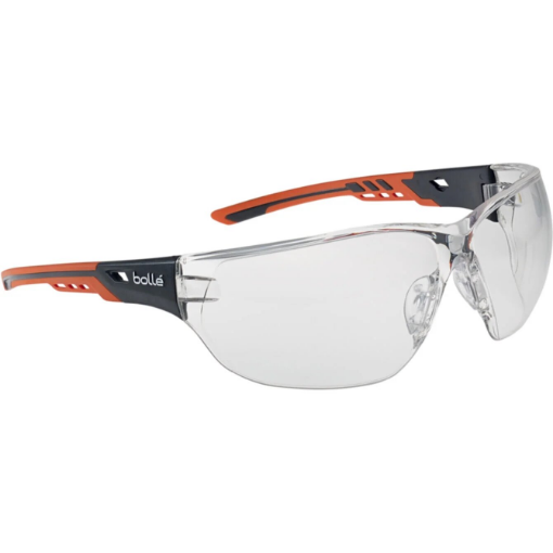 Picture of Bolle NESS+ Clear Safety Spectacles with Platinum PC Lens, TPR Black and Orange Frame, Eco